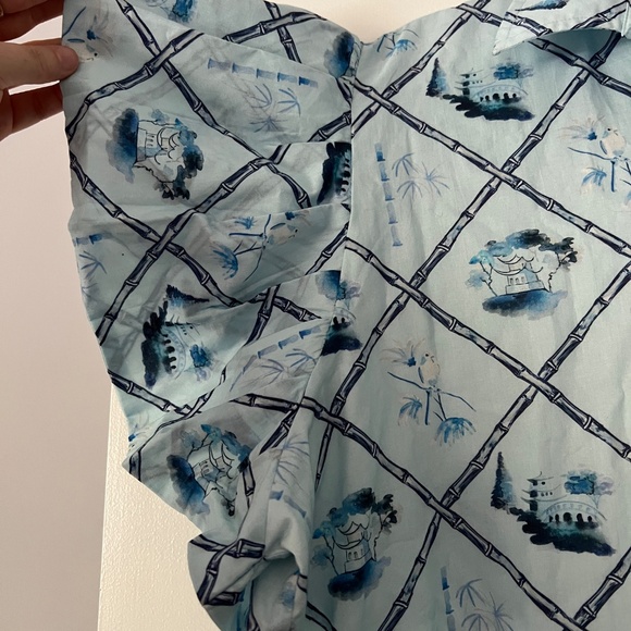 Holly Shae Design Bamboo Pagoda Blue Flutter Sleeve Midi Dress - Picture 2 of 4